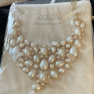 Amrita Singh Pearl-Style Statement Necklace in Cream and Gold